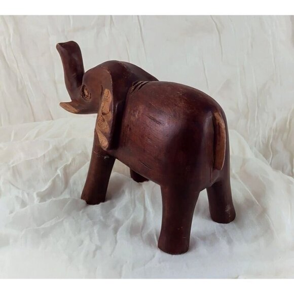 Hand Carved Wood Elephant Folk Art Figurine Decor African Vintage - Picture 7 of 8